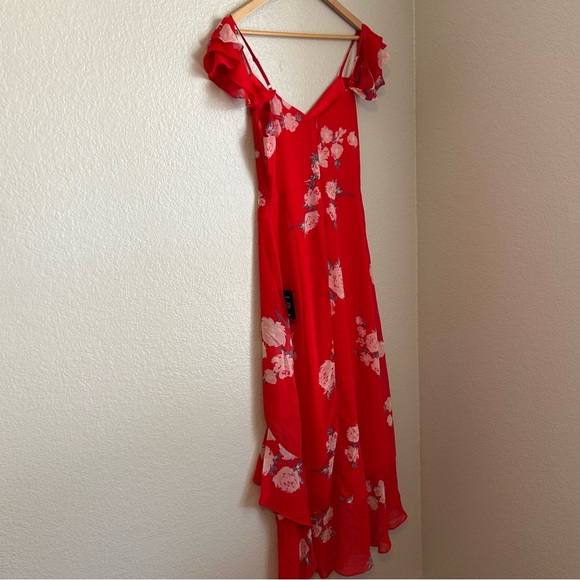 NWT, Lulus Love in Bloom Red Floral Print Off-the-Shoulder High-Low Dress, S - Picture 10 of 15